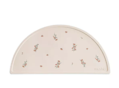 [452103] PLACEMAT, pink flowers, roze/ecru, all over bloemen print, halfrond, silicone, waterafstotend, 1 stuk(s)