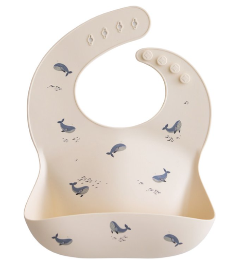 [452105] SLABBETJE, whales, aop walvis, drukknopensl, silicone, 24x26cm, met kruimelvanger, waterdicht, 1 stuk(s)