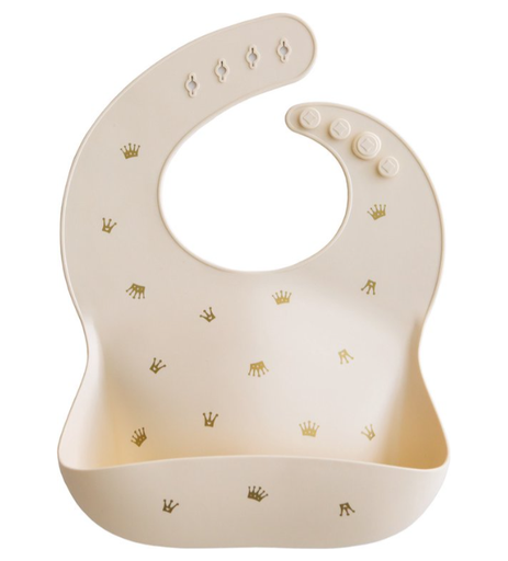 [452108] SLABBETJE, crowns, aop kroon print, drukknopensluiting, silicone, 24x26cm, met kruimelvanger, waterdicht, 1 stuk(s)