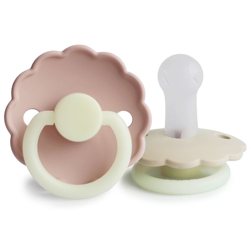 [453711] Frigg | Fopspeen Daisy Night Cream/Blush Siliconen Speen Ortho/Physio Glow in the Dark T2 6-18m 2-pack