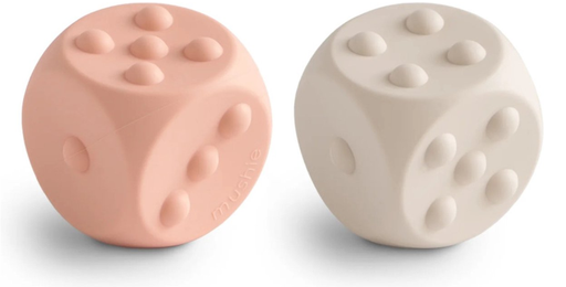 [466437] EDUCATIEF SPEELGOED, Press toy dice, blush/shifting sand, uni, siliconen, +activities, vanaf 10 maanden