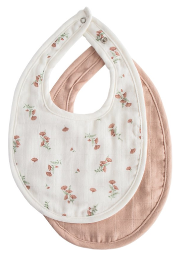 [473453] SLABBETJE, Muslin Bib 2-pack, blush/pink floral, uni/aop bloemen, drukknopen- sluiting, tetra, 18.5x29.5cm, 2 stuk(s)