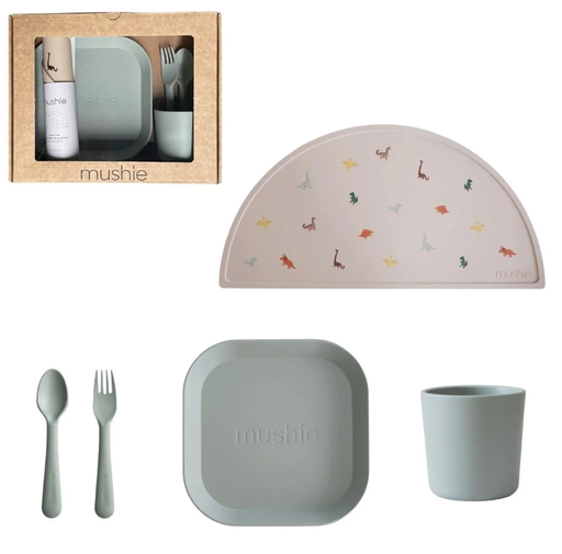 [473462] EETSET, Giftbox Dinnerware Square, sage, groen, uni, PP, 5 delig: plat bord, lepel, vork, tas, placemat