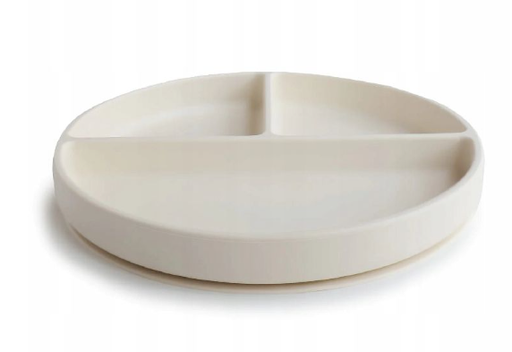 [477378] PLAT BORD, Plate, rond, ivory, ecru, uni, silicone, met zuignap, vakkenverdeling, 1 stuk(s), bord