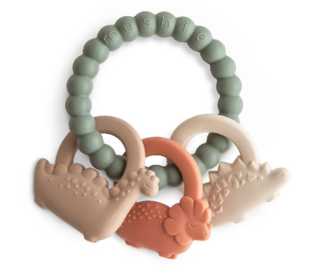[477388] Mushie | Bijtring Teether Ring Dino Siliconen Oranje/Groen/Ecru +3m