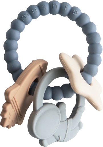 [477390] BIJTRING, Teether ring, space, blauw/ecru, uni, siliconen, vanaf 3 maanden