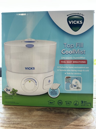 [483351] LUCHTBEVOCHTIGER, Top Fill Cool Mist, werkt op koude stoom, watertank 2.2 L, werkingsduur 24 uur, kamerbereik 35 m²