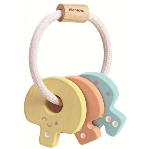 [324591] RAMMELAAR, Key Rattle, PlanHome A Touch of Pastel, pastelkleur, geel/oranje/ blauw,uni, hout,+muziek, +act,+4m