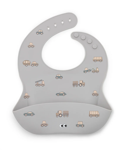 [441768] Noui Noui | Slabbetje met Kruimelvanger Little Wheels Silicone Grijs