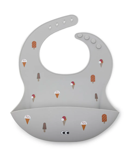 [441769] SLABBETJE, Ice Cream grey, uni/aop ijsjes, siliconen, 23x30cm, met kruimelvanger, waterdicht, 1 stuk(s)