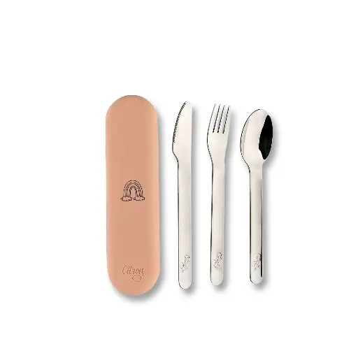 [470669] LEPEL/VORK/MES, 3 delig, Blush Pink, Cutlery with Silicon Case, zilver/roze, uni, bestek, 2022