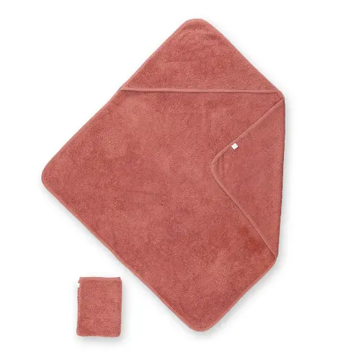 [410523] BADCAPE, Terry Mini Price, redwood, oranje/rood, uni, badstof, 75x75cm, met washandje, 2023/24