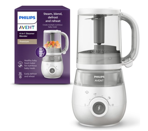 [410852] STOOMKOKER, 4 in 1 gezonde babyvoeding maker, stomen/mixen/ontdooien/opwarmen, inh. 1000 ml, potje 120 ml, wit/grijs