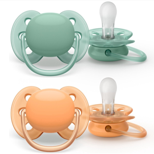 [448014] FOPSPEEN, 0-6m, Ultra Soft, o/p, siliconen, oranje/groen, siliconen speen, ortho/physio, 2 stuk(s)