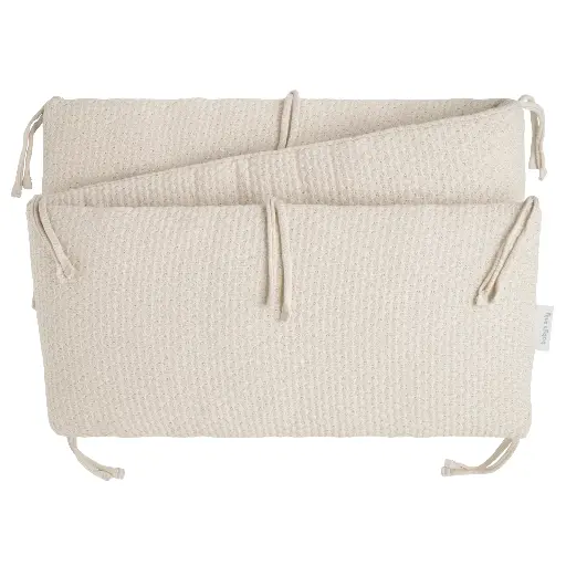 [452997] TOCHTKUSSEN, Sky warm linen, ecru, 30x180cm, fijn breimotief met honingraat motief, linten, voor babybed/park, 2023