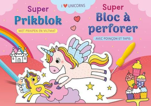 [442292] PRIKBLOK, Super Prikblok I Love Unicorns, Zuid Nederlandse Uitgeverij, roze/multikleur, karton, Boek