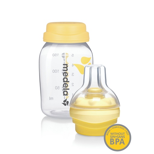 [356044] STANDAARDFLES, Calma, 150 ml, PP (Polypropyleen), geel/transparant, siliconen speen /1 gaatje, 0m+, fles