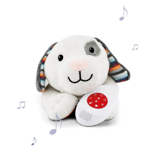 [302943] SLAAPKNUFFEL, H15 cm, Dex The Dog, wit/grijs, uni, textiel, +muziek, vanaf 0 maand, Music Box