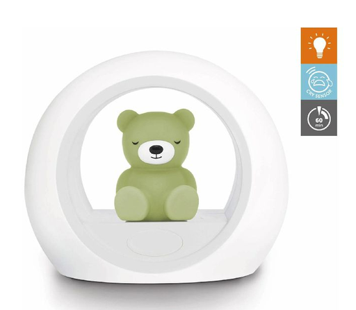 [450493] NACHTLAMP DRAADLOOS, Billy Bear, green, wit/groen, rond, beer, 18x15cm, LED lampje