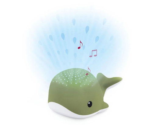 [450496] NACHTLAMP MET PROJECTIE, Wally, green, wit/groen, uni, walvis, in kunststof, met muziek