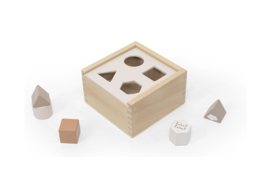[454828] SORTEERVORMEN, Shape Sorting Box, nougat, bruin/ecru, hout, +activities, vanaf 24 maanden, educatief speelgoed
