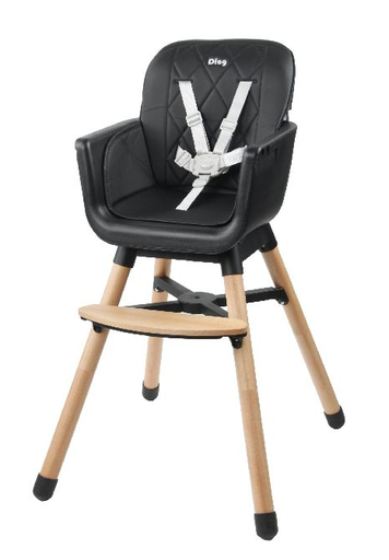 [481607] EETSTOEL, Daily, black, omvormbaar tot kinderstoel, frame: hout, zit: kunststof -zwart, kussen: zwart, met eetblad