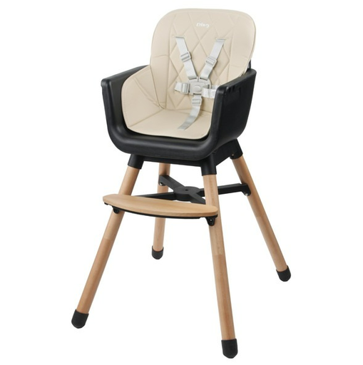 [481608] EETSTOEL, Daily, beige, omvormbaar tot kinderstoel, frame: hout, zit: kunststof -zwart, kussen: ecru, met eetblad