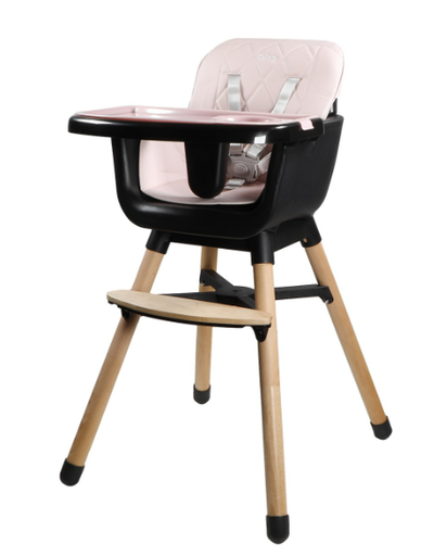[481609] EETSTOEL, Daily, pink, omvormbaar tot kinderstoel, frame: hout, zit: kunststof -zwart, kussen: pink, met eetblad