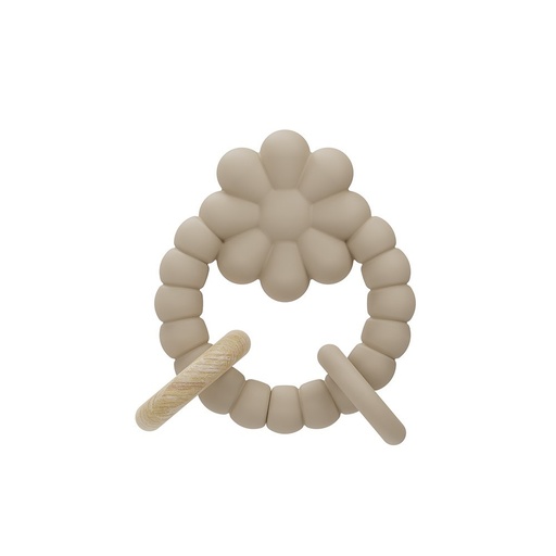 [481621] BIJTRING, Teether, flower nougat, ecru, uni, hout/siliconen, vanaf 0 maand