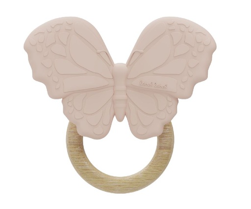 [481622] BIJTRING, Teether, butterfly pink, roze, uni, hout/siliconen, vanaf 0 maand