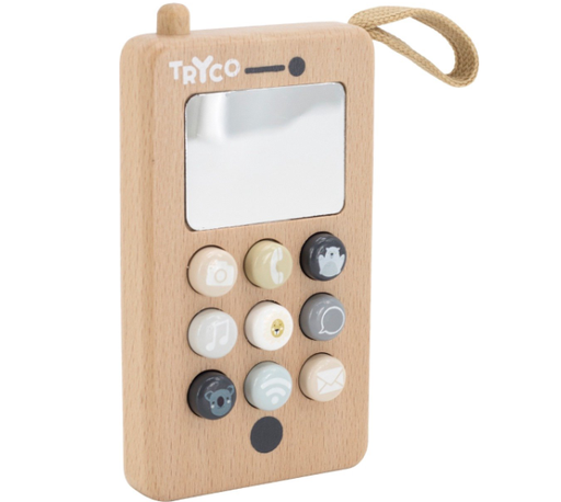 [481629] MULTIMEDIA, Wooden telephone, bruin, uni, hout, +activities, vanaf 12 maanden