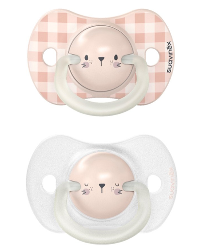 [481679] FOPSPEEN, 0-6m, Duo, o/p, sil, GID, LB, rabbit pink, siliconen speen, ortho/physio, Night&Day, 2 stuks