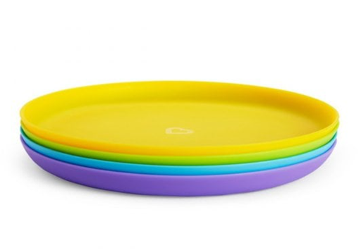 [446085] PLAT BORD, Multi Coloured Feeding Plates, rond, geel/groen/blauw/paars, uni, kunststof, 4 stuk(s), bord