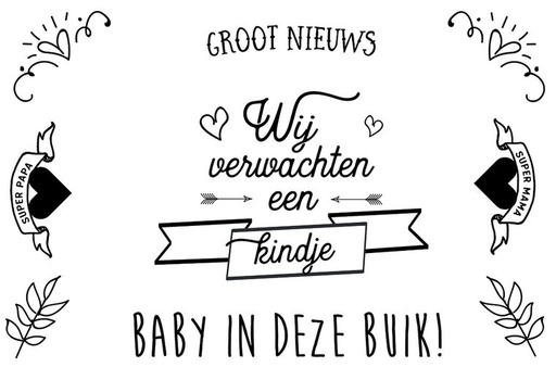[337278] Minimou | Plaktattoo "We verwachten een kindje" Zwart 2-pack