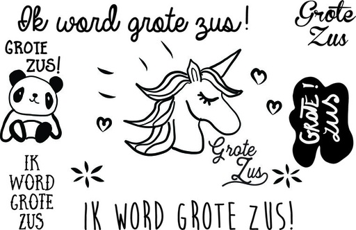 [353812] Minimou | Plaktattoo "Ik word grote zus" Zwart 2-pack