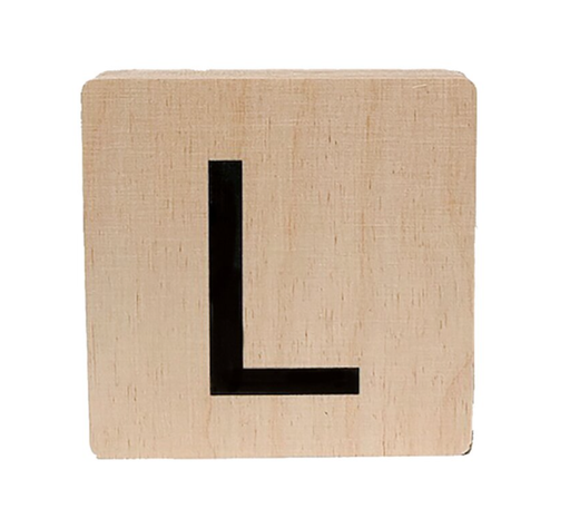 [480719] HOUTEN LETTER, L, zwart/bruin, letter L, hout, vierkant, B: 1.8 cm, H: 10 cm, L: 10 cm, decoratie
