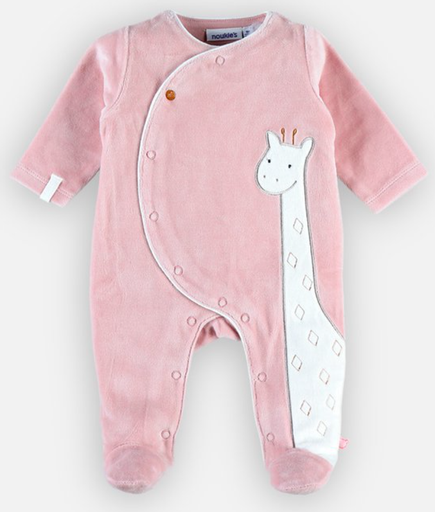 [426259] PYJAMA 1-DELIG, Tiga & Stegi, M:50, girls, roze, uni, brod giraf, V-hals, LM, velours, met voet, nachtkledij